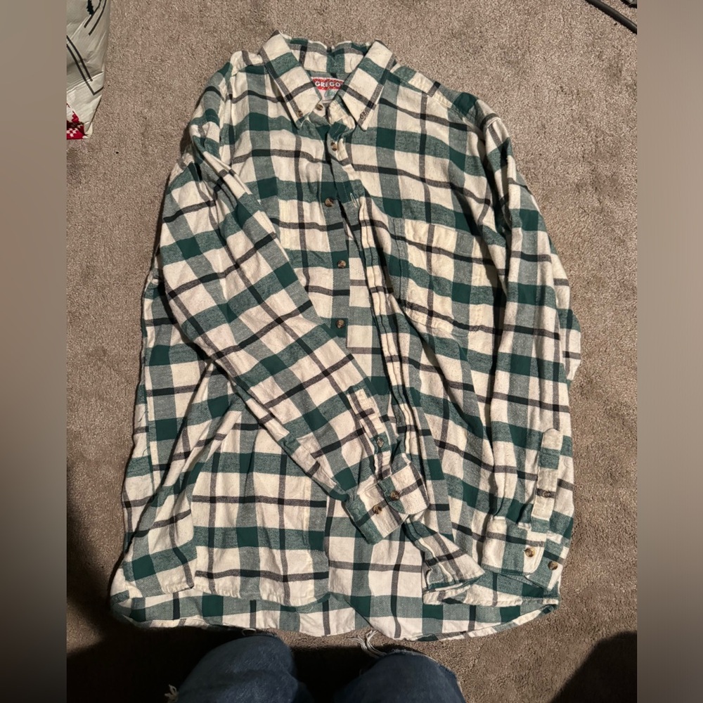 over sized green smokey the bear flannel jacket